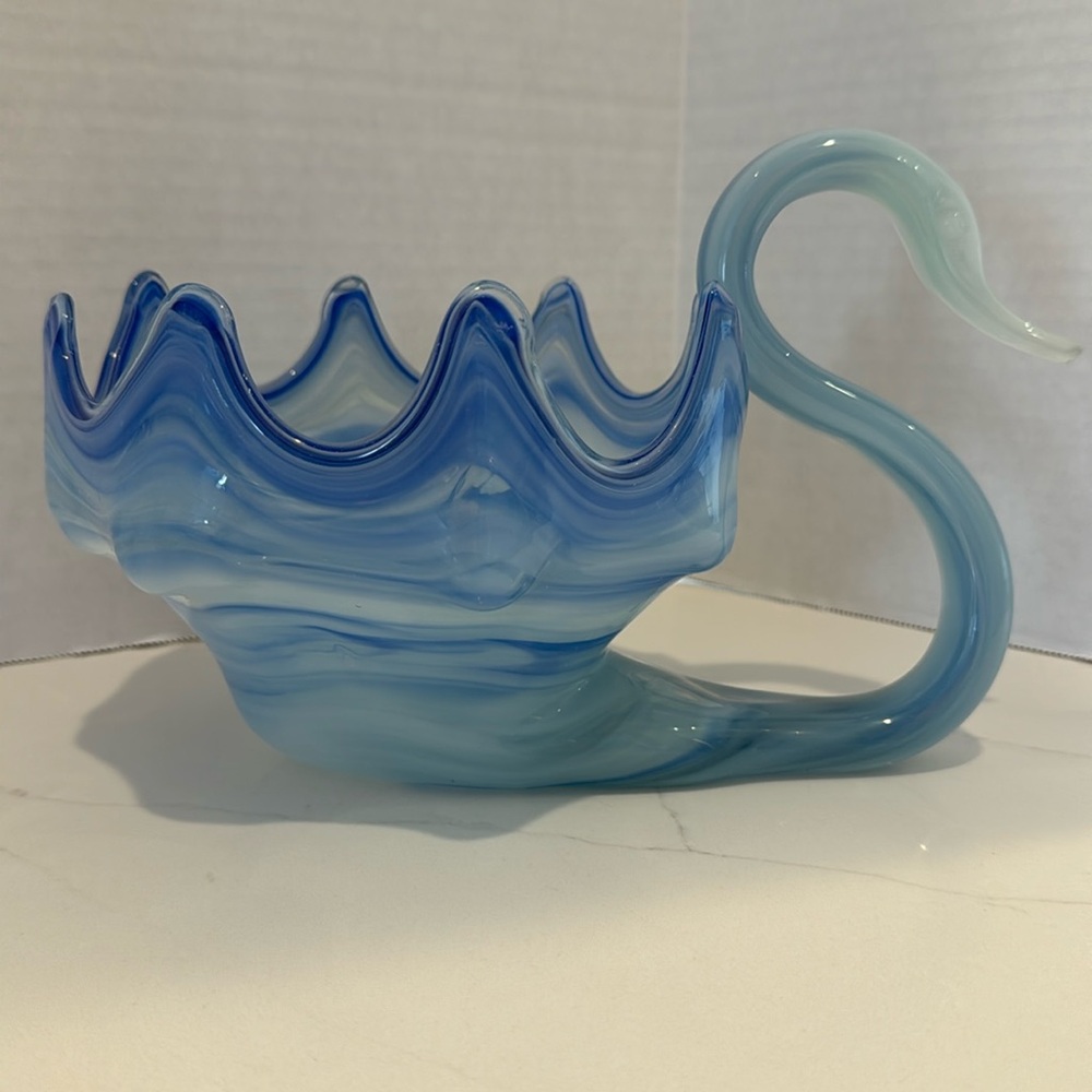 vintage Murano style Sooner? art glass swan,  blue slag glass large bowl.